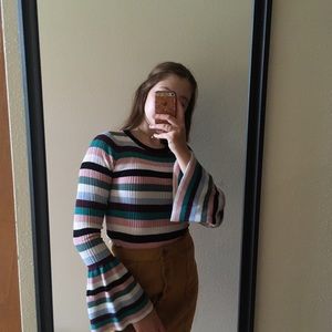 Colorful Striped Cropped Sweater